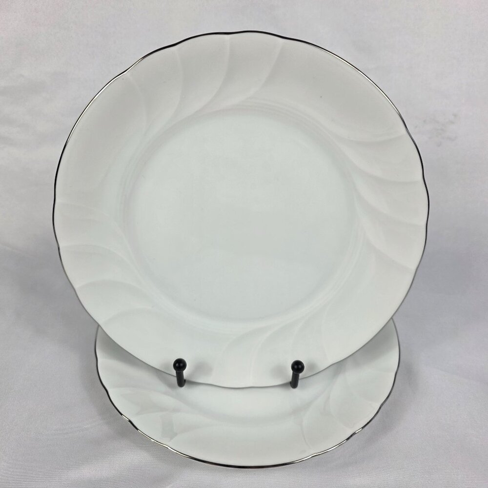TWO Mikasa Wedding Band Platinum Salad Plates Swirled Platinum Trim